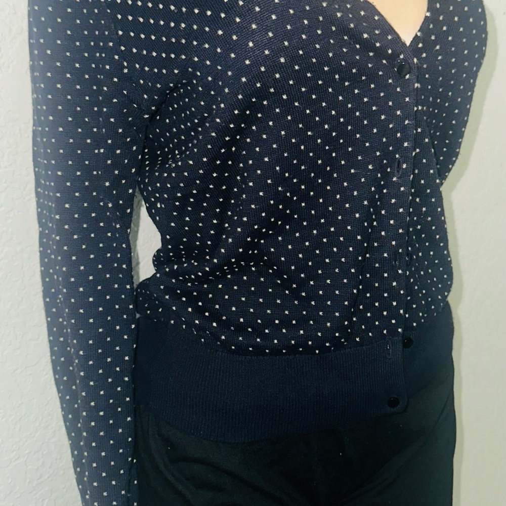Ann Taylor Navy Polka Dot Cardigan